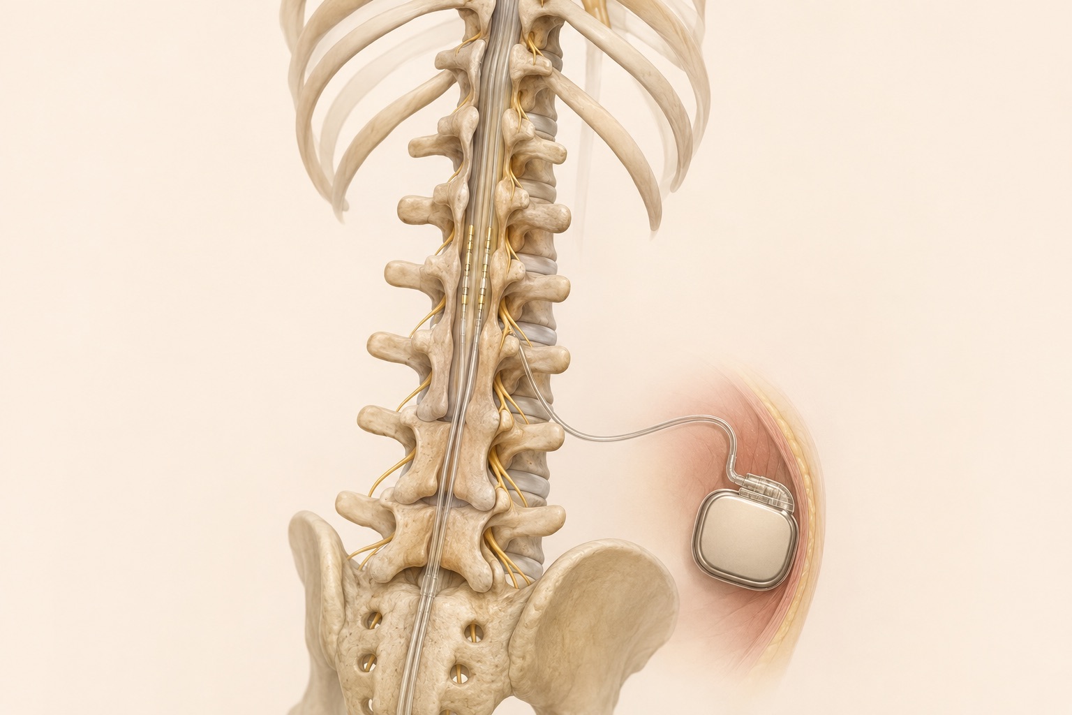 Ilustração esquemática de estimulação da medula espinhal