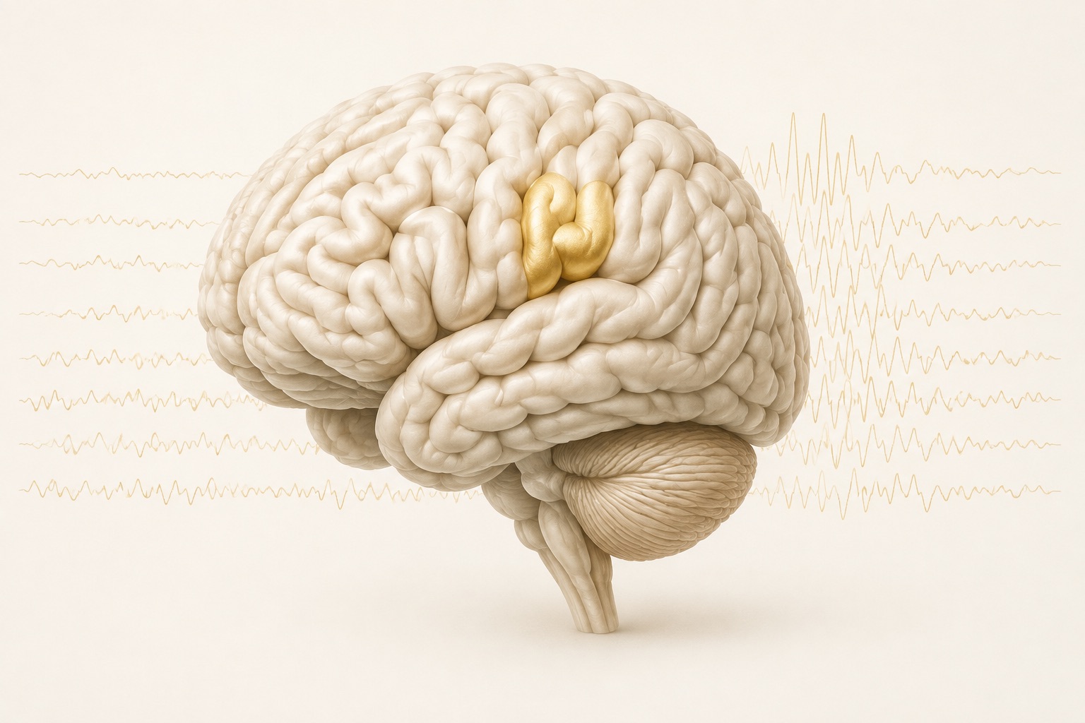 Ilustração de região cortical e traçado de eletroencefalograma