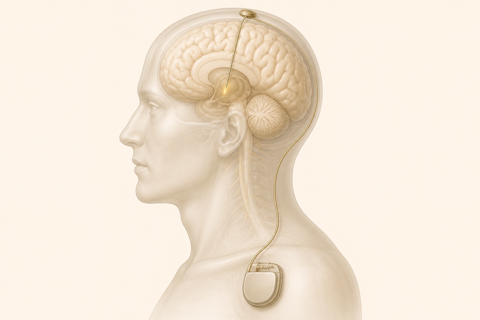 Ilustração esquemática de estimulação cerebral profunda
